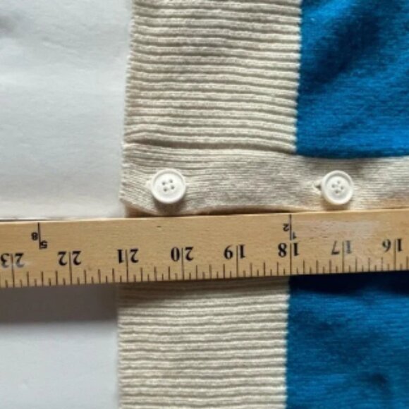 SMALL Pure Cashmere Long Sleeve V Neck Cardigan Sweater Teal Blue/Cream NWOT- - Picture 6 of 7